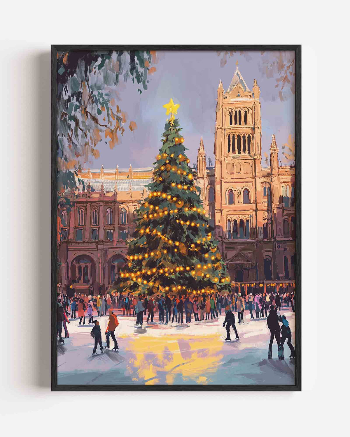 Kerstboom en schaatsers – kerst portret poster als wanddecoratie
