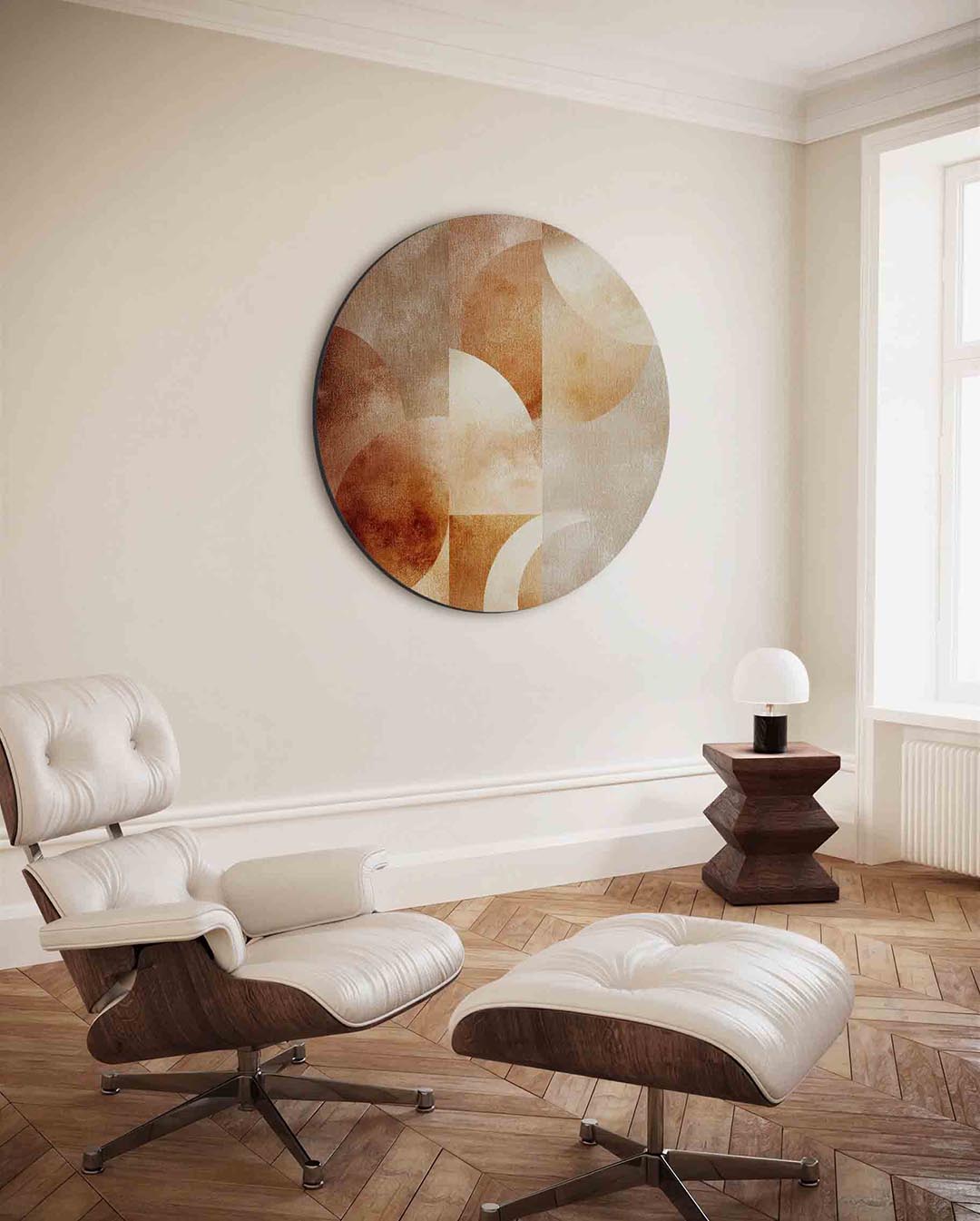 Abstracte vormen – moderne ronde wanddecoratie met vrouwelijk portret