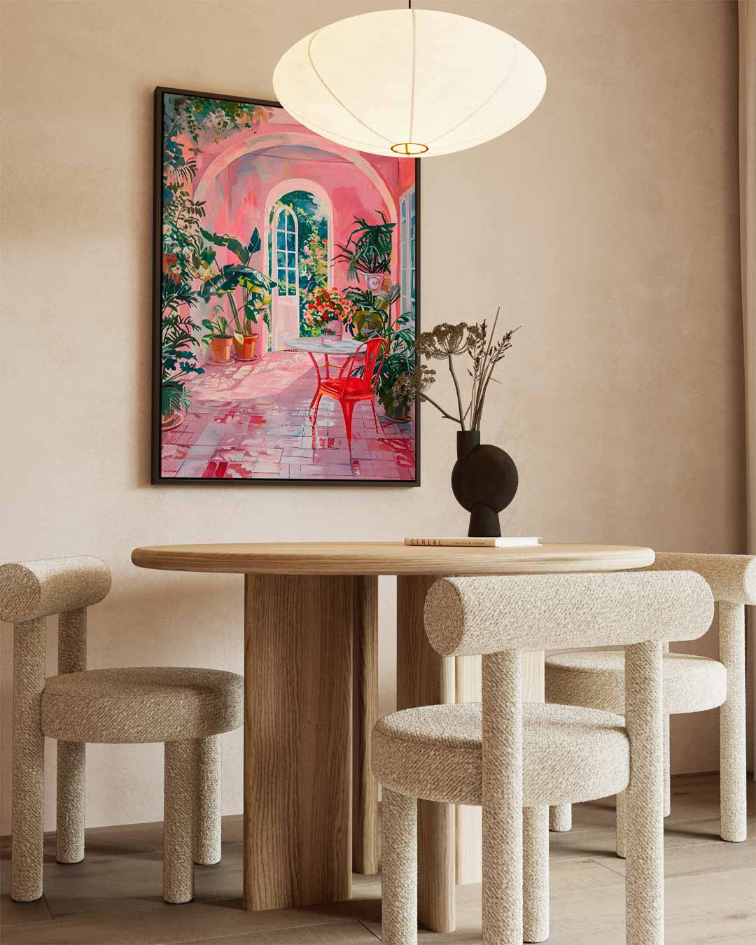 Roze Dromerige Tuinserre Schilderij – dibond wanddecoratie in staand formaat
