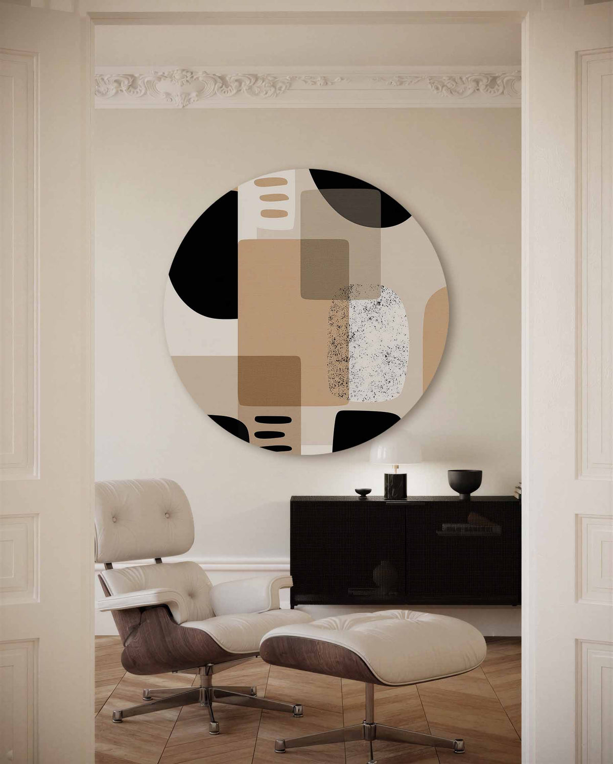 Abstracte vormen – portret muurcirkel als ronde muurdecoratie
