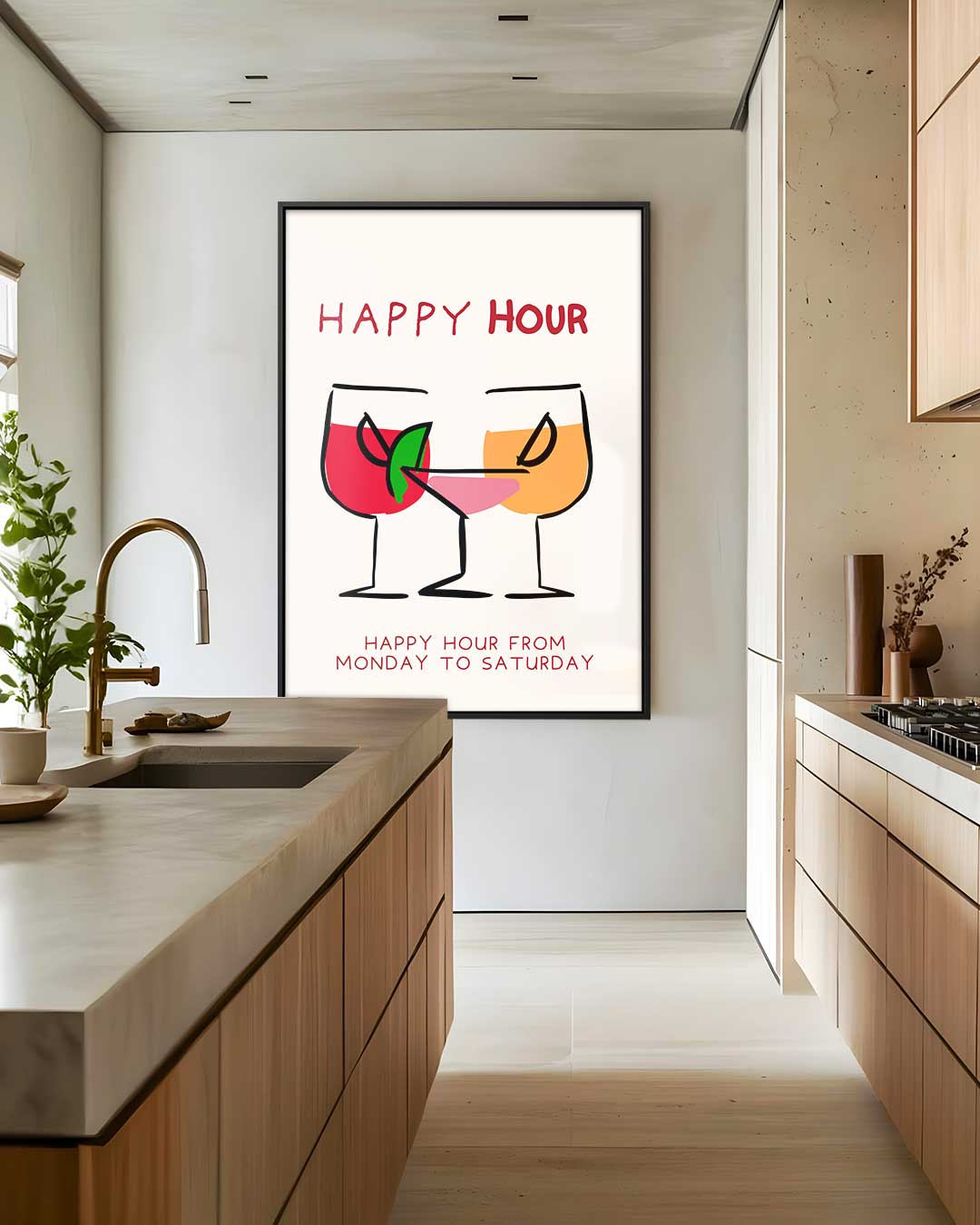 Happy Hour Glaskunstwerk – dibond wanddecoratie in staand formaat
