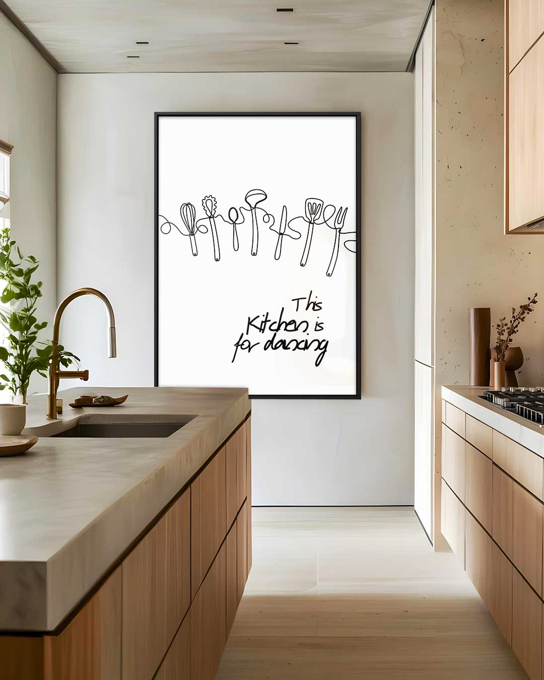 Dansende Keukentools Print – dibond wanddecoratie in staand formaat