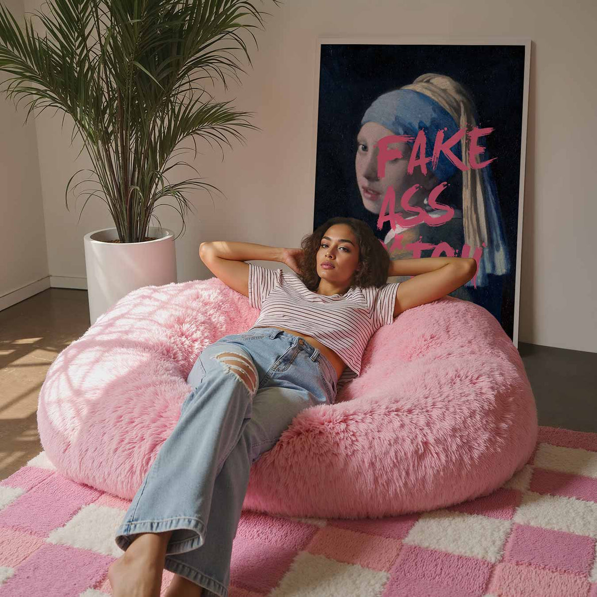 Stoere Meisje met de Parel – staande muurposter met Popart uitstraling