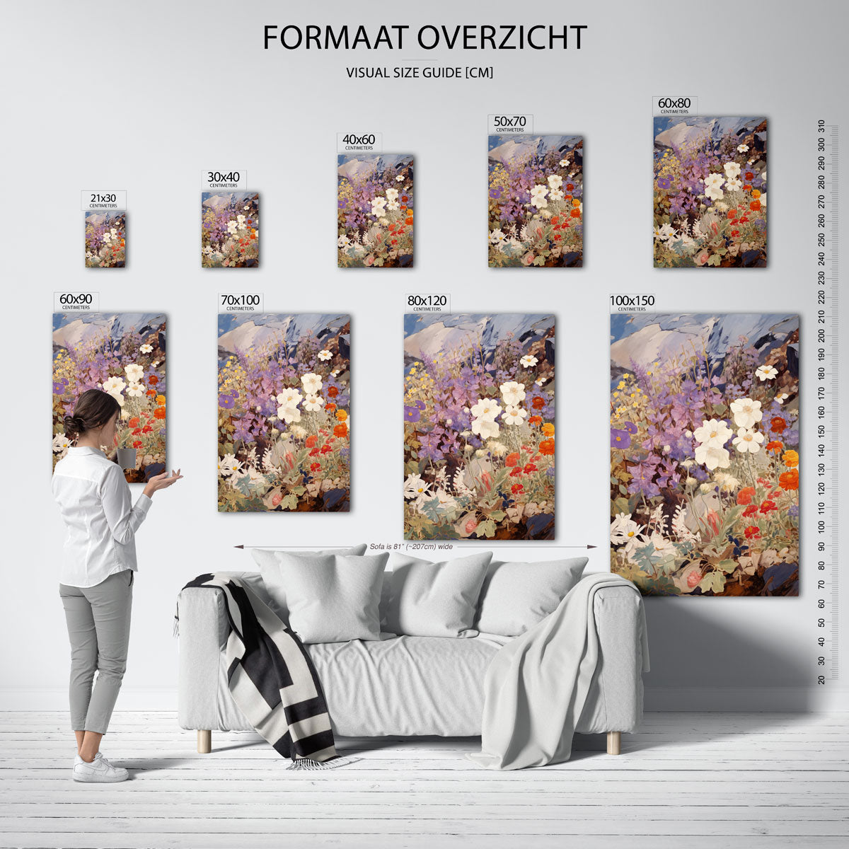Bloemen en rotsen – staande muurposter met bloemen