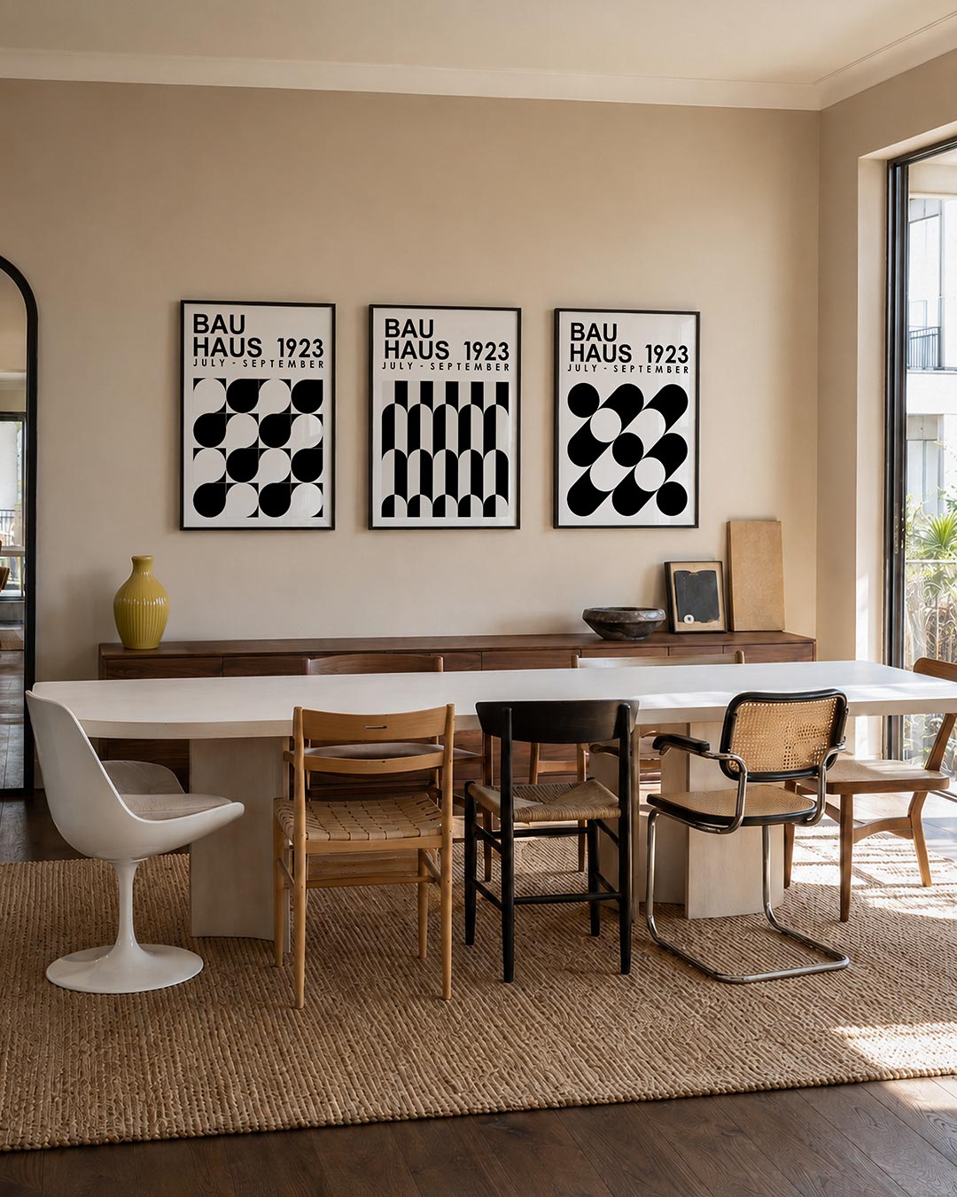 Vormen en vlakken posterset – tweede productweergave – deze posterset in drie delen toont een ritmisch spel van zwart-witte