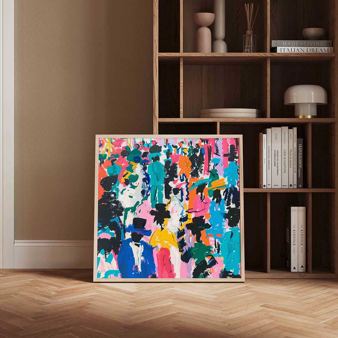 Kleurrijke figuren – kleurrijke vierkante wanddecoratie van WallArtistic