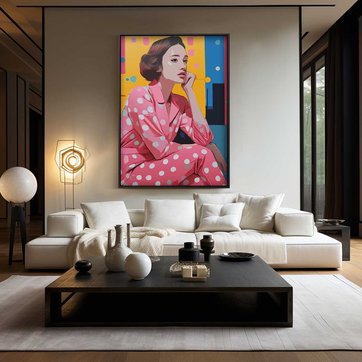 Vrolijke Reflectie in Roze – kunstwerk met zwarte baklijst