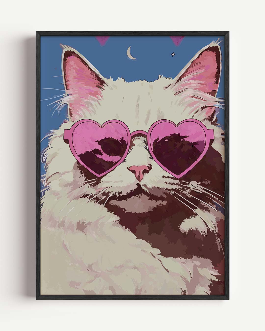 Hippe Kat met Roze Zonnebril – dieren portret poster als wanddecoratie