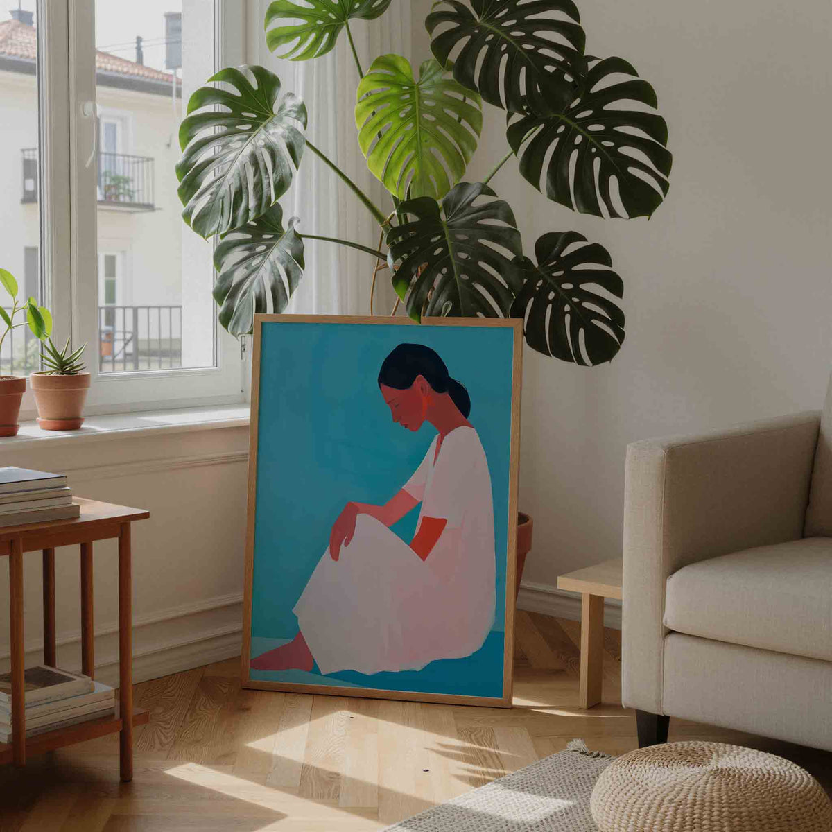 Zittende vrouw – moderne illustratie als portret poster