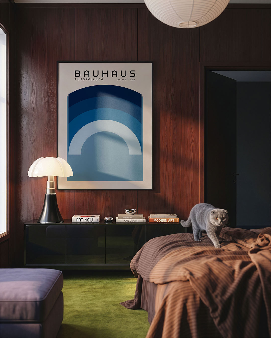 Boogvormen en kleur – geometrische Bauhaus poster in staand formaat
