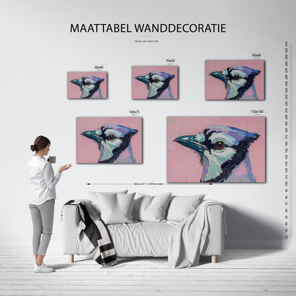 Vogelhoofd op roze – kunstwerk op canvas, dibond of plexiglas