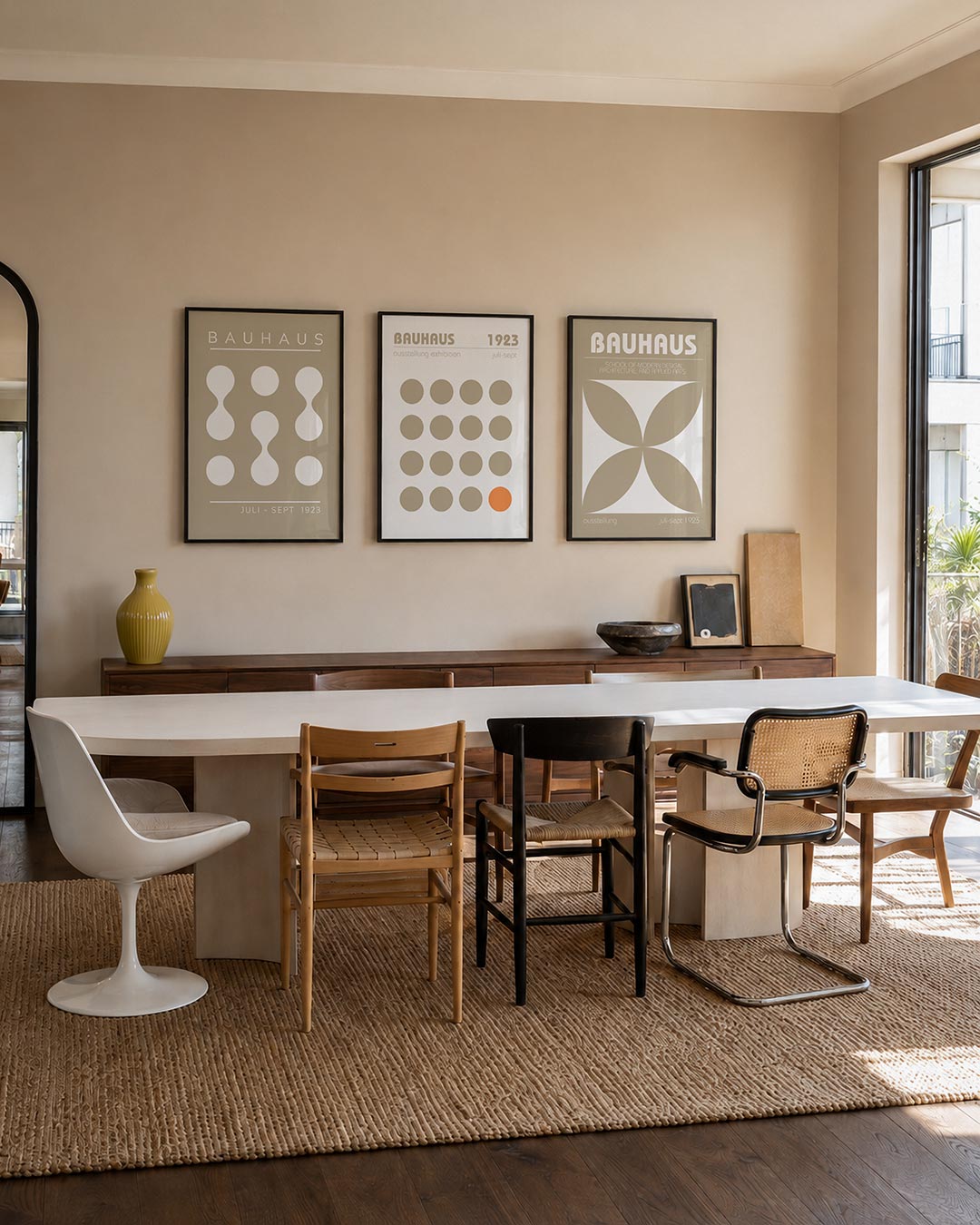 Vormen en vlakken posterset – tweede productweergave – deze posterset in drie delen toont een ritme van witte cirkels en