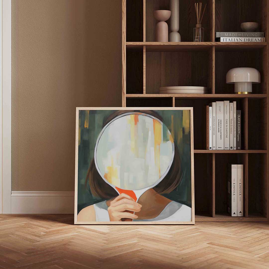 Vrouw met spiegel – portret poster in vierkant formaat