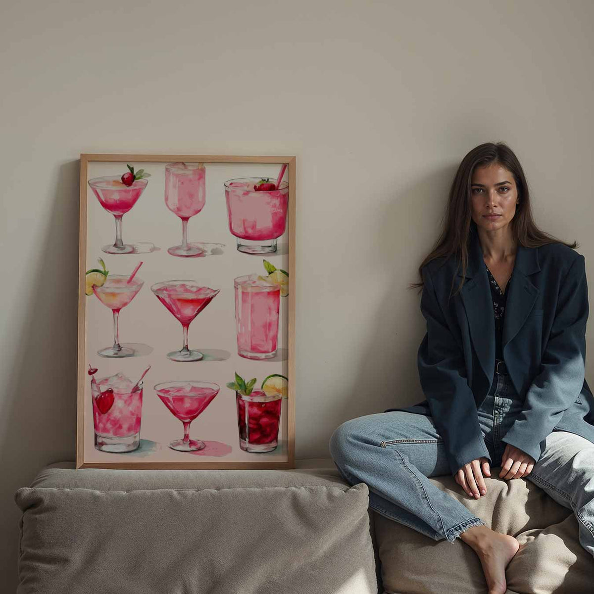 Roze Cocktail Kunstposter – staande keuken wanddecoratie van WallArtistic