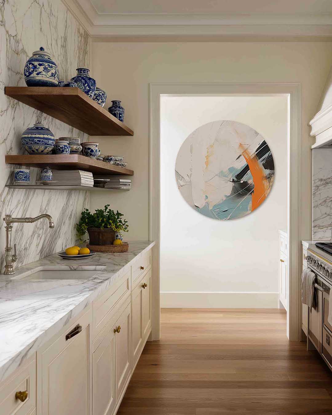 Abstracte penseelstreken – moderne abstracte muurcirkel voor aan de muur