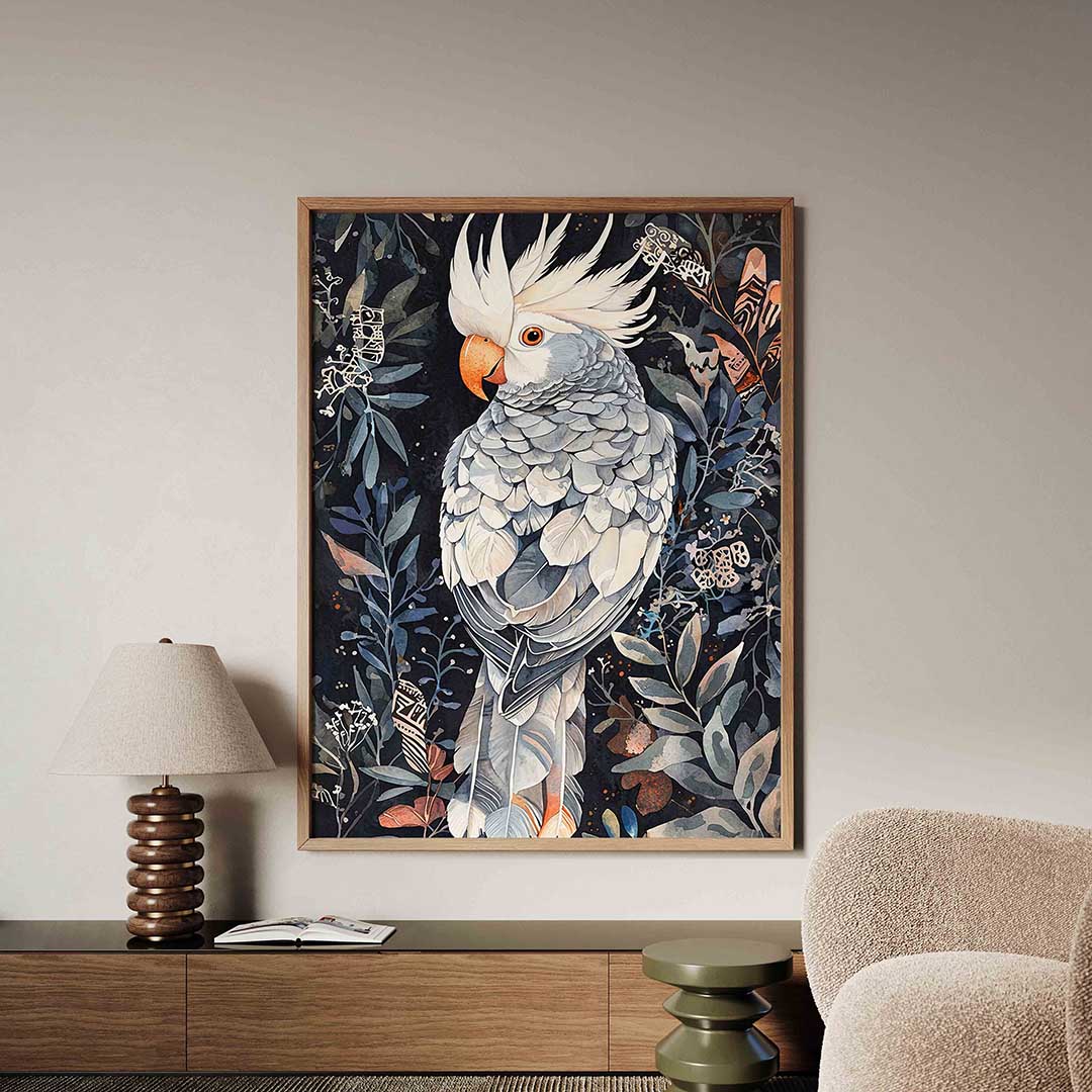 Papegaai en bladeren – dieren poster in staand formaat