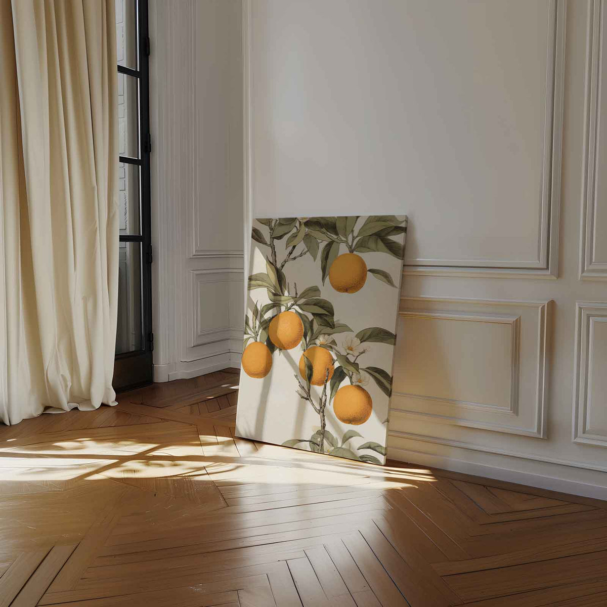 Zonnige Sinaasappelboom Illustratie – staand kunstwerk voor modern interieur