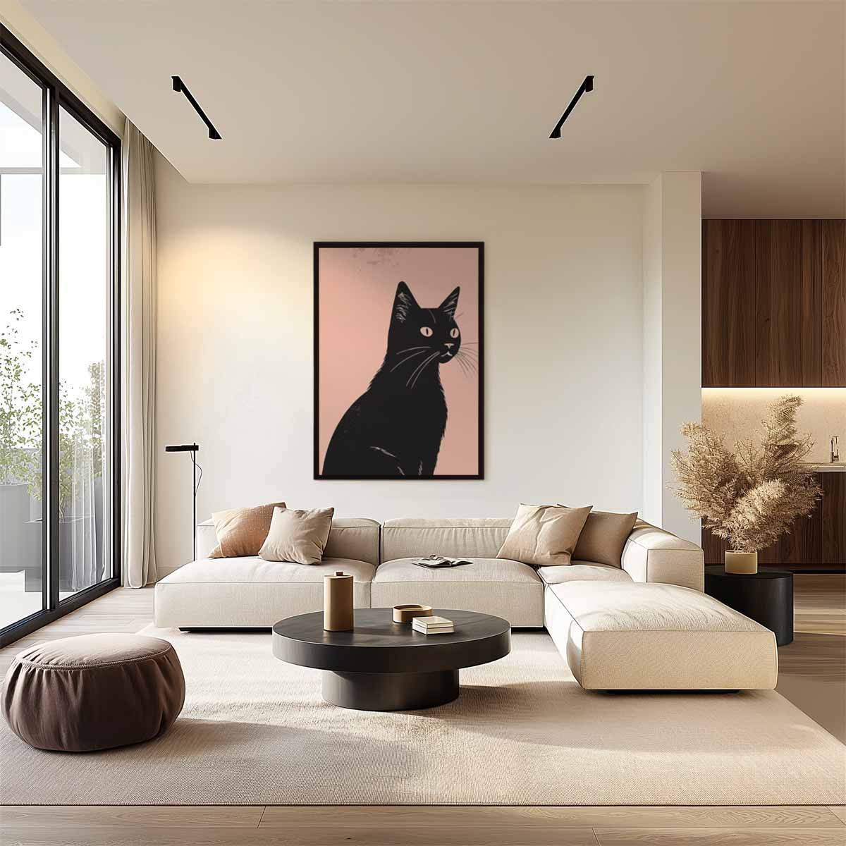 Stijlvolle Zwarte Kat Illustratie – staand kunstwerk voor modern interieur
