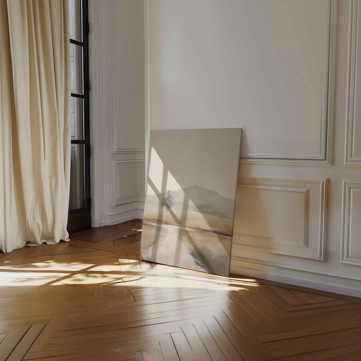 Eenzame Boom in Zacht Landschap – canvas wanddecoratie in portret formaat