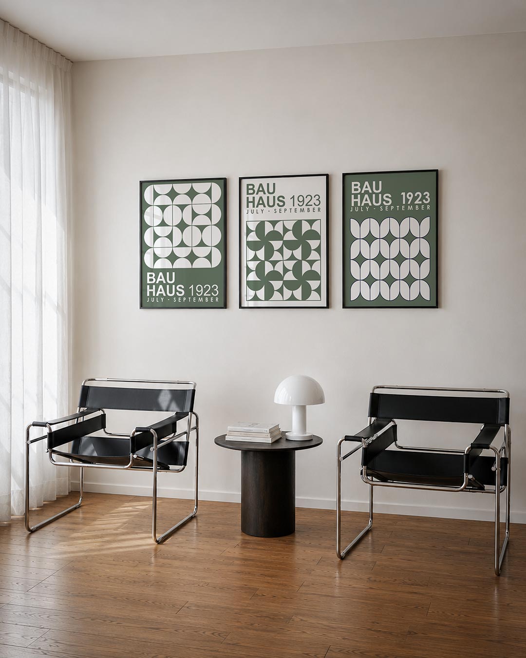 Cirkelvormen en vlakken posterset – tweede productweergave – deze posterset in drie delen toont een ritmisch patroon van