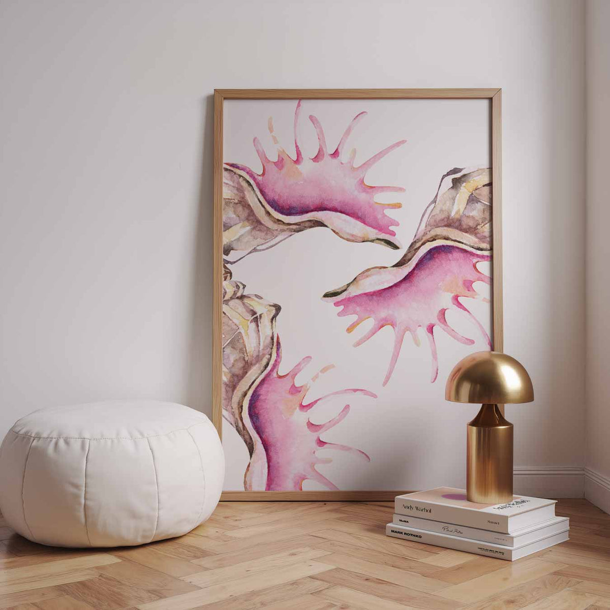 Roze Schelpen – dierenillustratie als portret poster