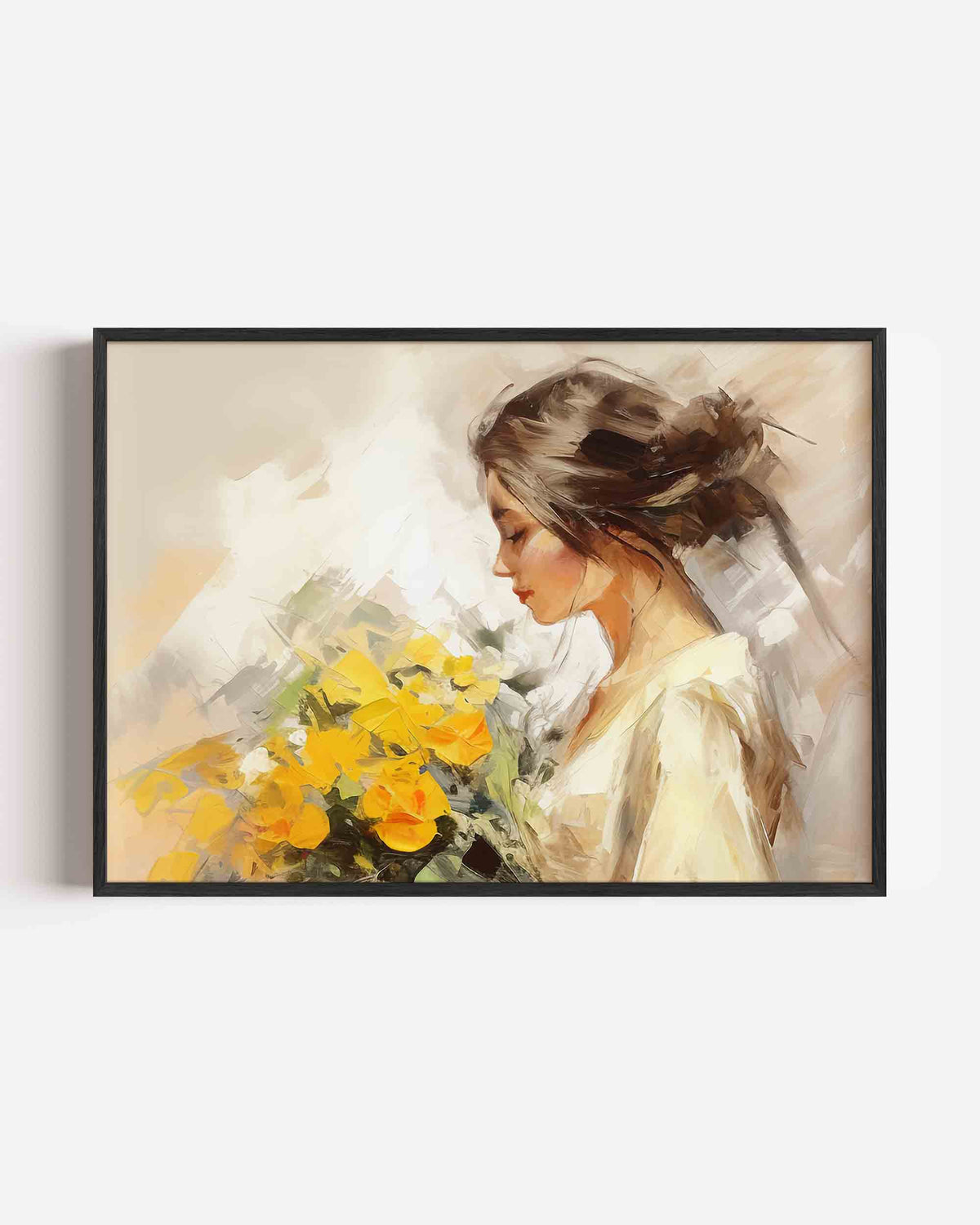 Vrouw met bloemen – vrouwelijk portret als landscape poster