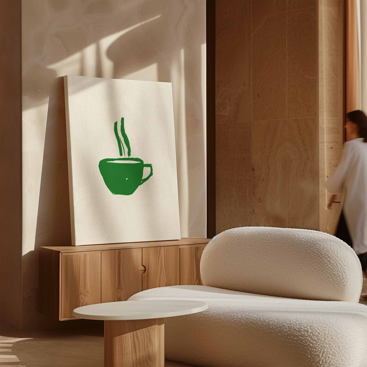 Groene Koffiekop Illustratie – canvas wanddecoratie in portret formaat