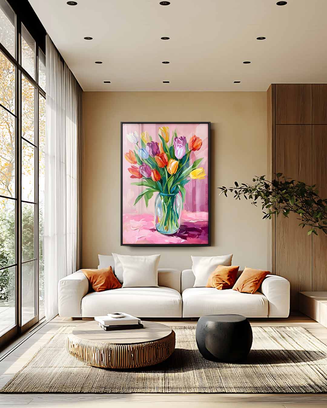 Kleurrijk Tulpenboeket – plexiglas wanddecoratie in portret formaat