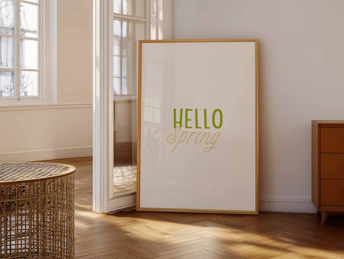 Hello Spring – vrolijke paasillustratie als portret poster