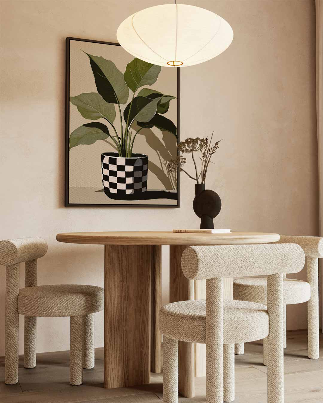 Checkered Plant Pot Art – staande wandkunst voor woonkamer of interieur