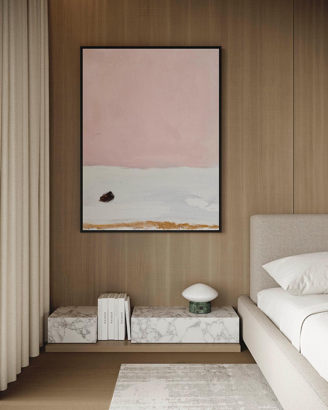 Zachte roze landschap – staand wanddecoratie kunstwerk