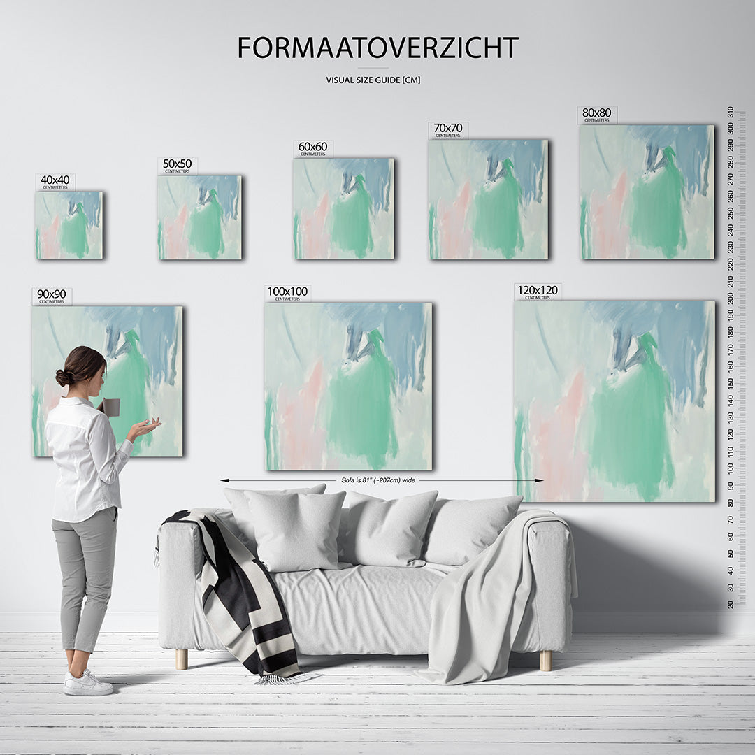Vloeiende kleurencompositie kunstwerk – materiaalweergave – dit werk toont zachte penseelstreken in pastelkleuren. De
