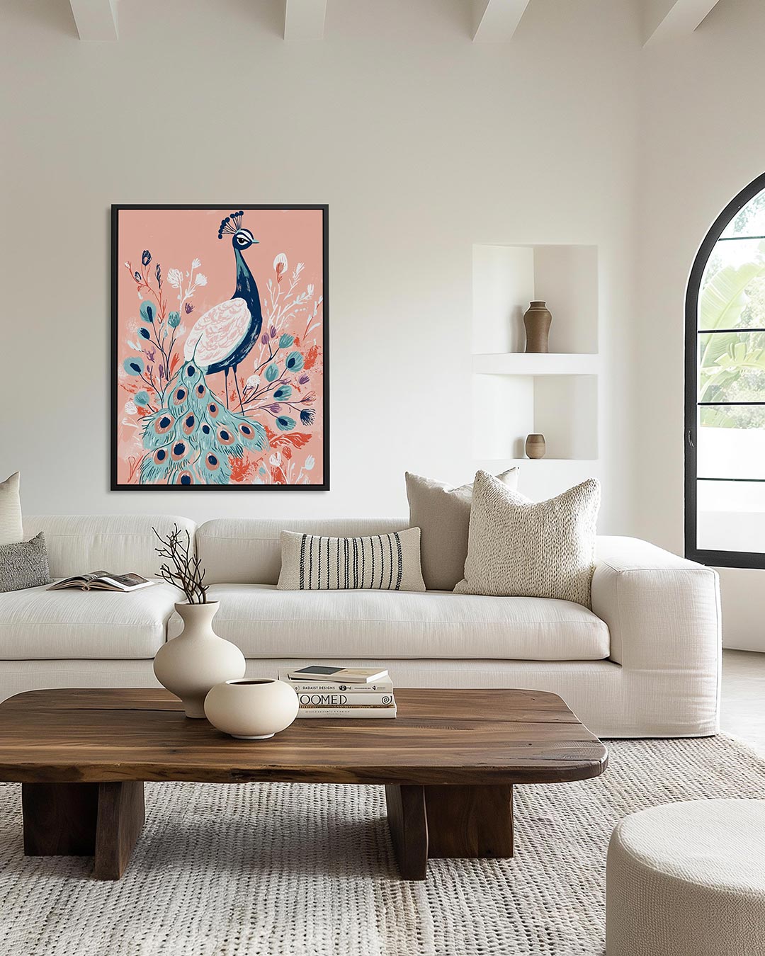 Pauw en bloemen – staand wanddecoratie kunstwerk