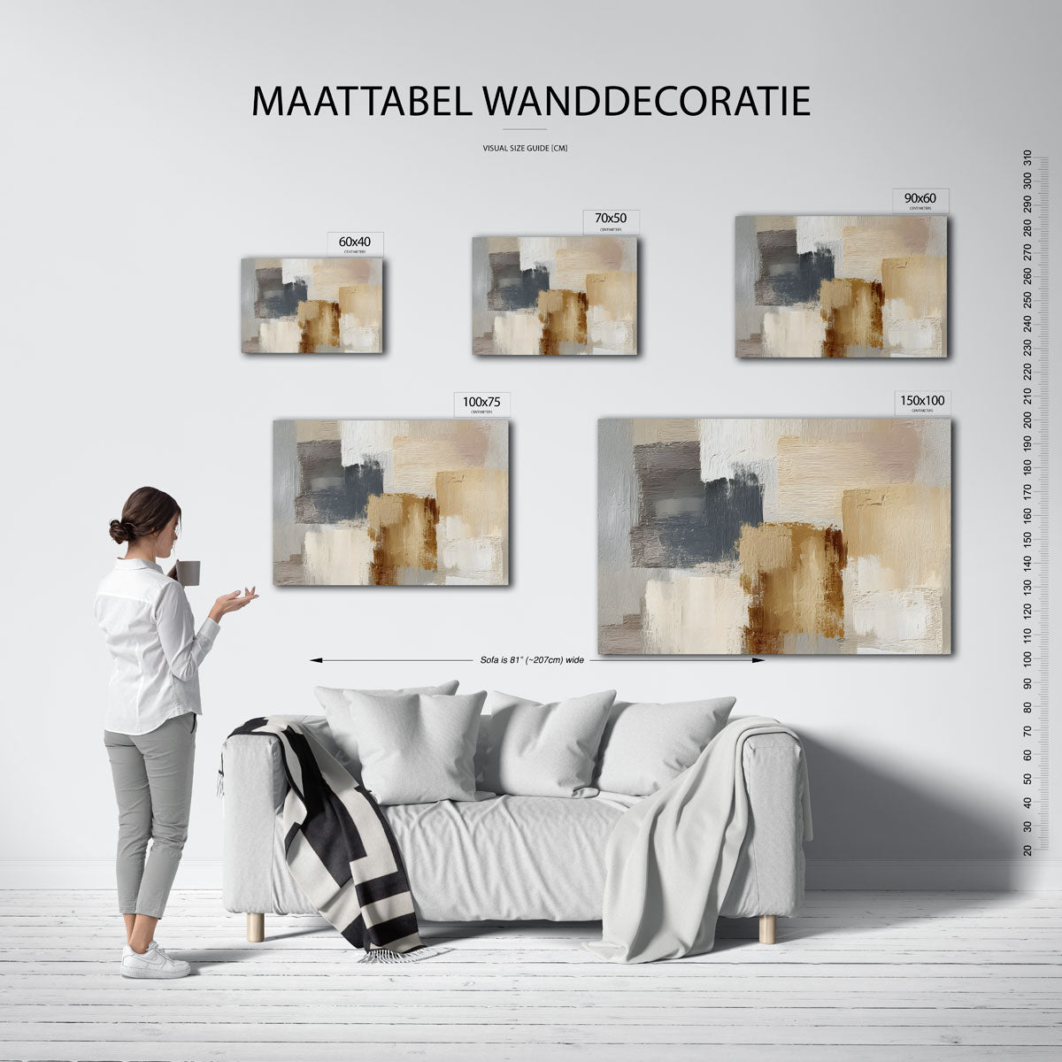 Gelaagde kleurvlakken – moderne liggende wandkunst