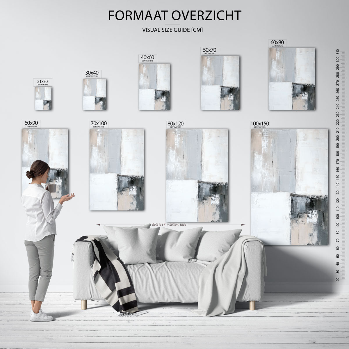 Abstracte grijze vlakken – staande muurposter met abstracte vormen