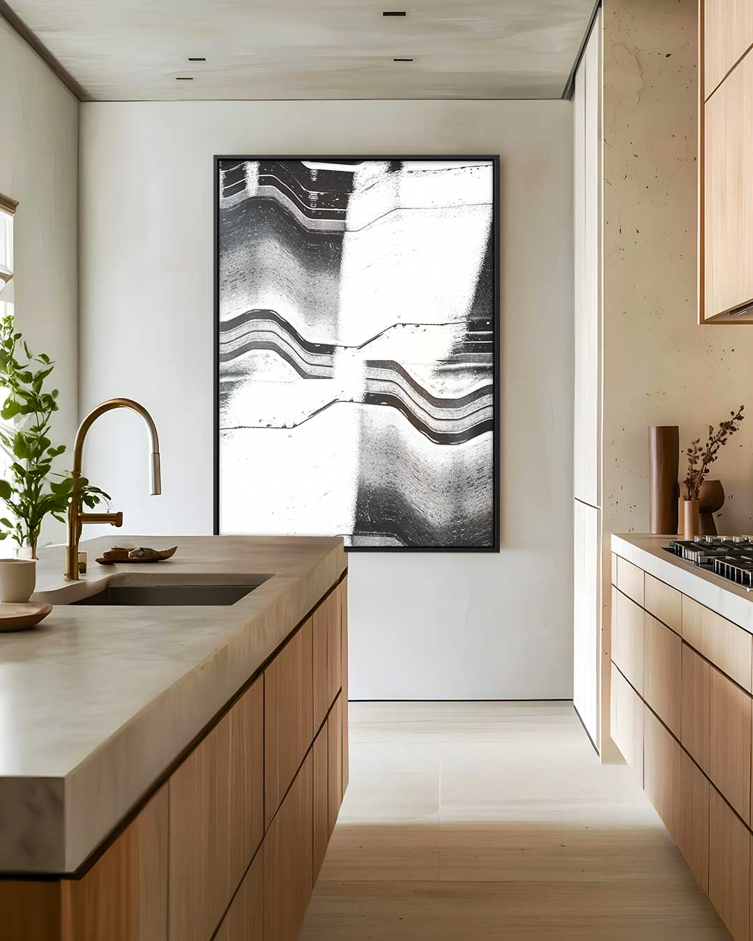 Golvende Contrastlijnen – dibond wanddecoratie in staand formaat