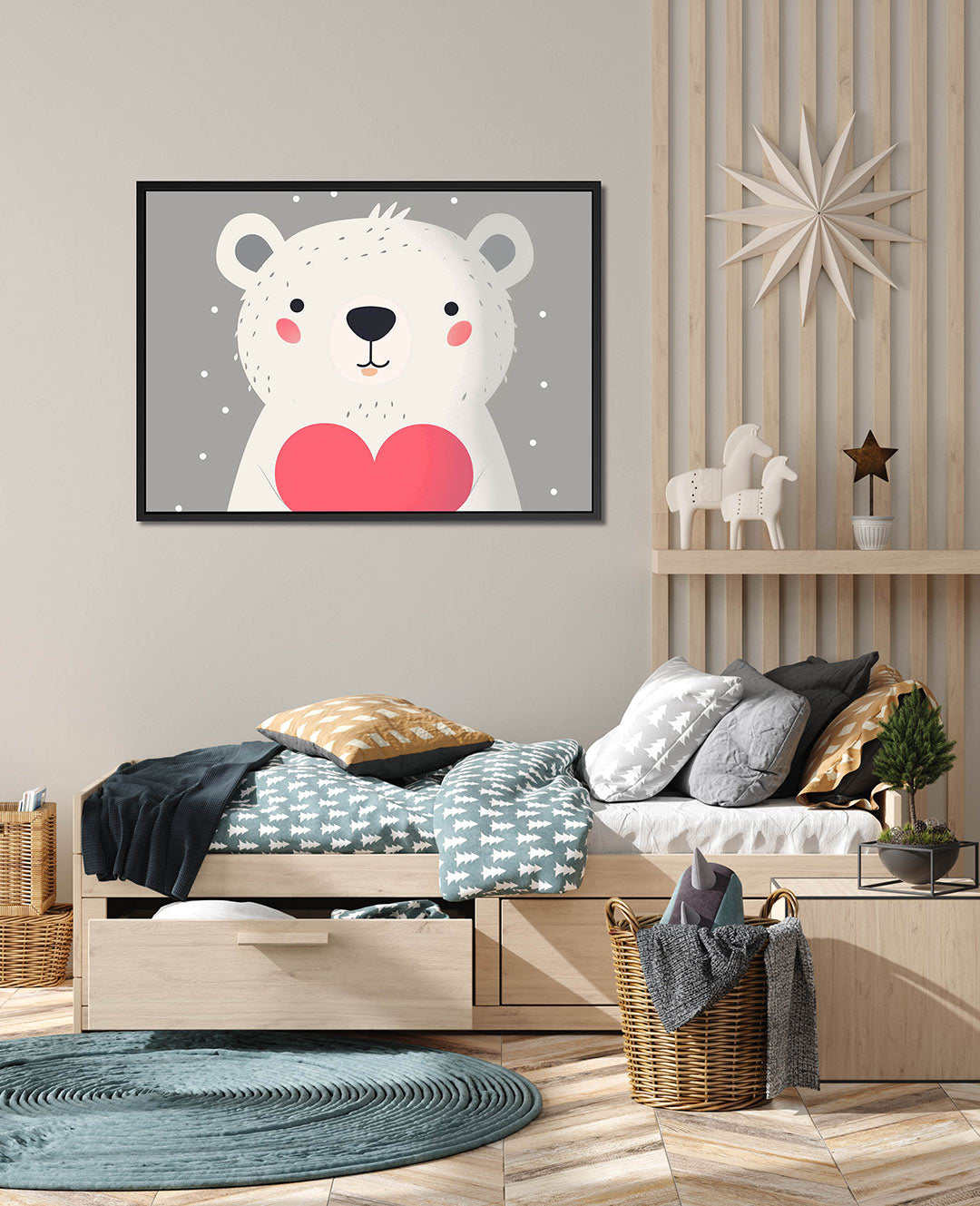 Schattige beer illustratie – Kinder kunstwerk – wanddecoratie in interieur