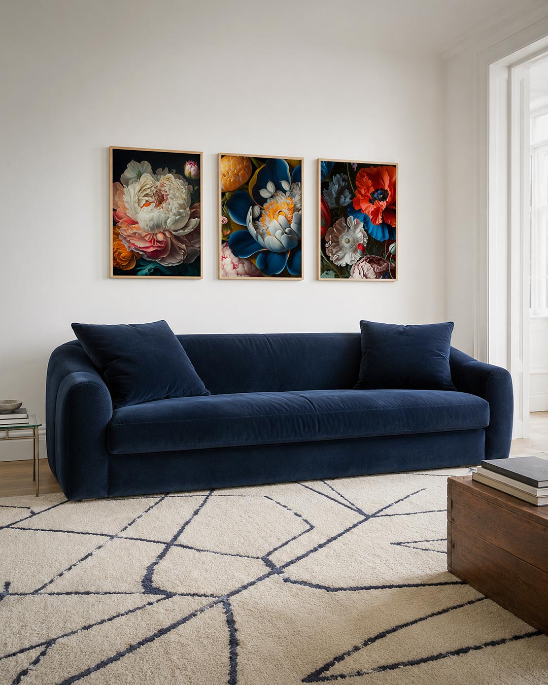 Bloemrijke harmonie driedelige posterset – deze driedelige postercombinatie toont weelderige bloemen