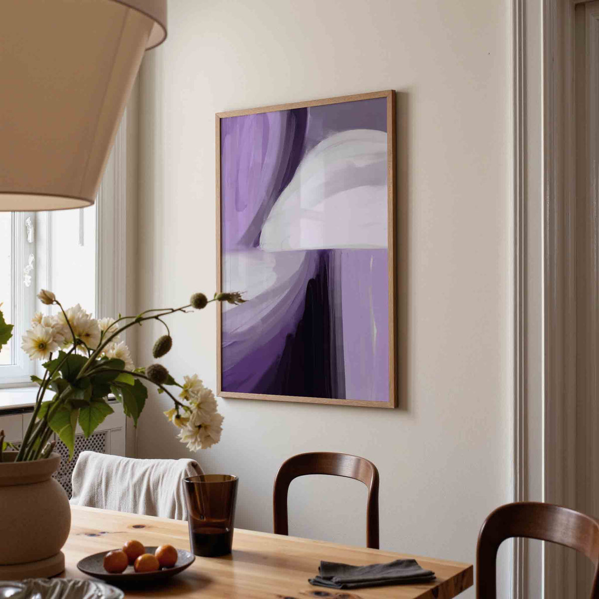 Paarse en witte abstracte – eigentijdse illustratie poster in staand formaat