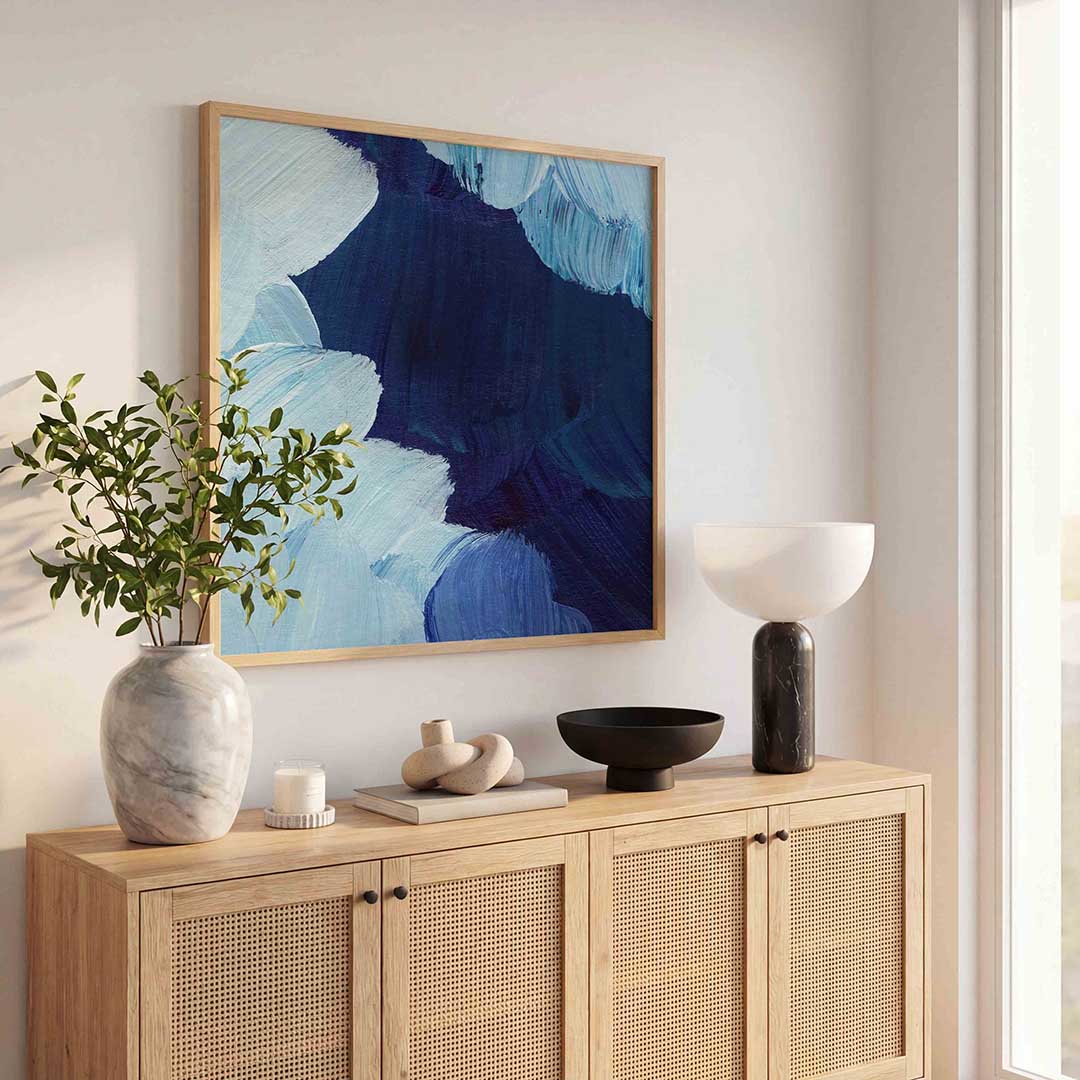 Blauwe penseelstreken – schilderkunst als moderne vierkante poster