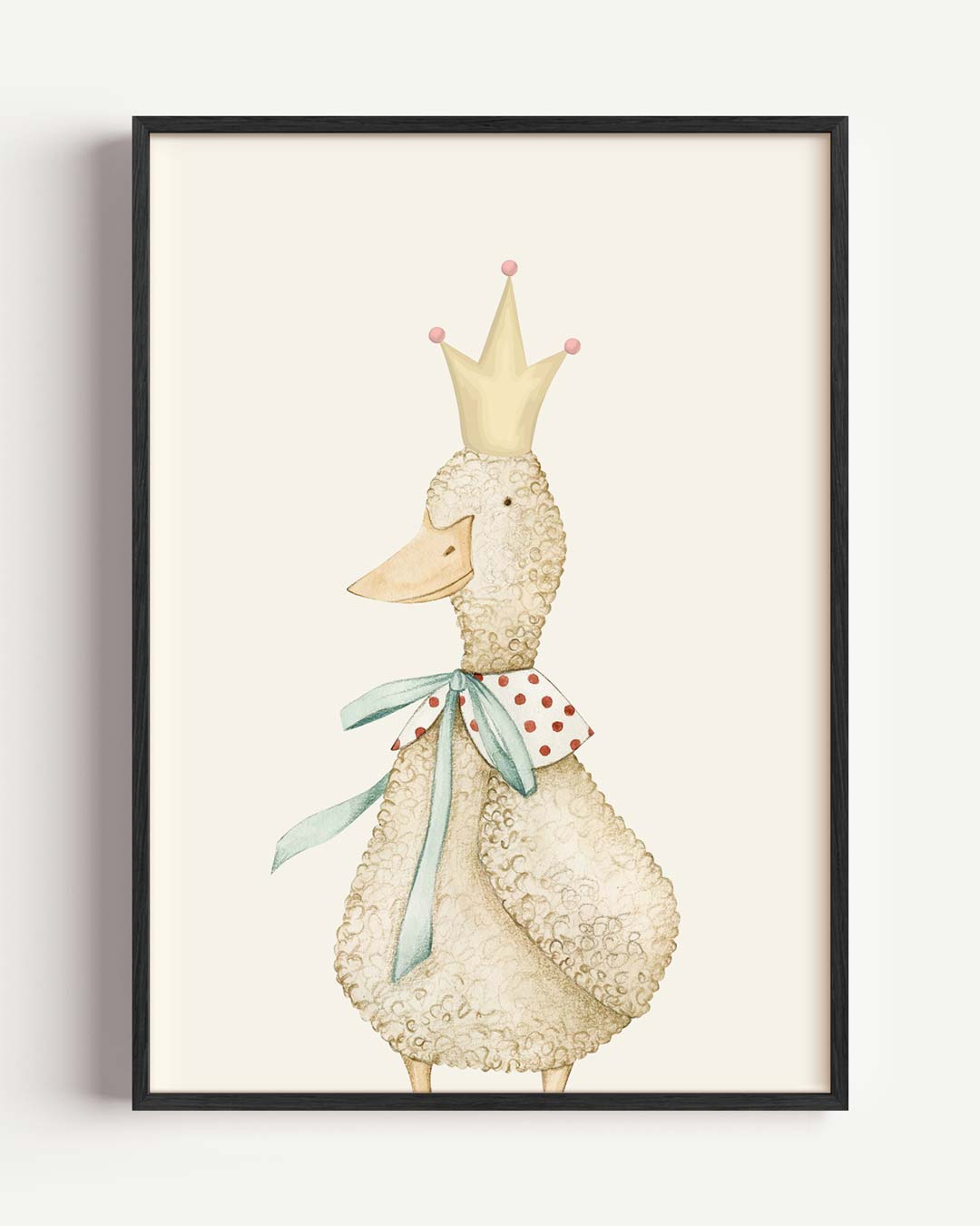 Koddige Eend met Kroon – kids portret poster als wanddecoratie