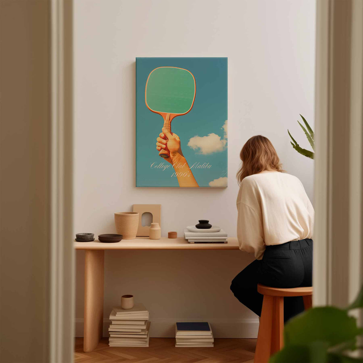 Vintage Tennis Racket – staande wandkunst voor woonkamer of interieur