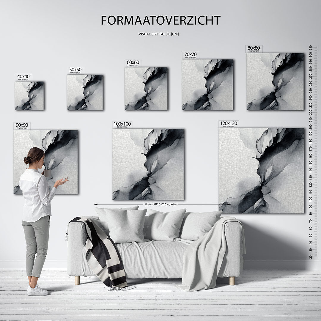 Vloeiende lijnen kunstwerk – materiaalweergave – dit kunstwerk toont vloeiende, donkere lijnen die zich sierlijk over een
