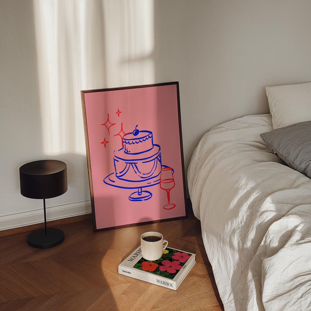 Feestelijke Taart en Wijn – staande zomer wanddecoratie van WallArtistic