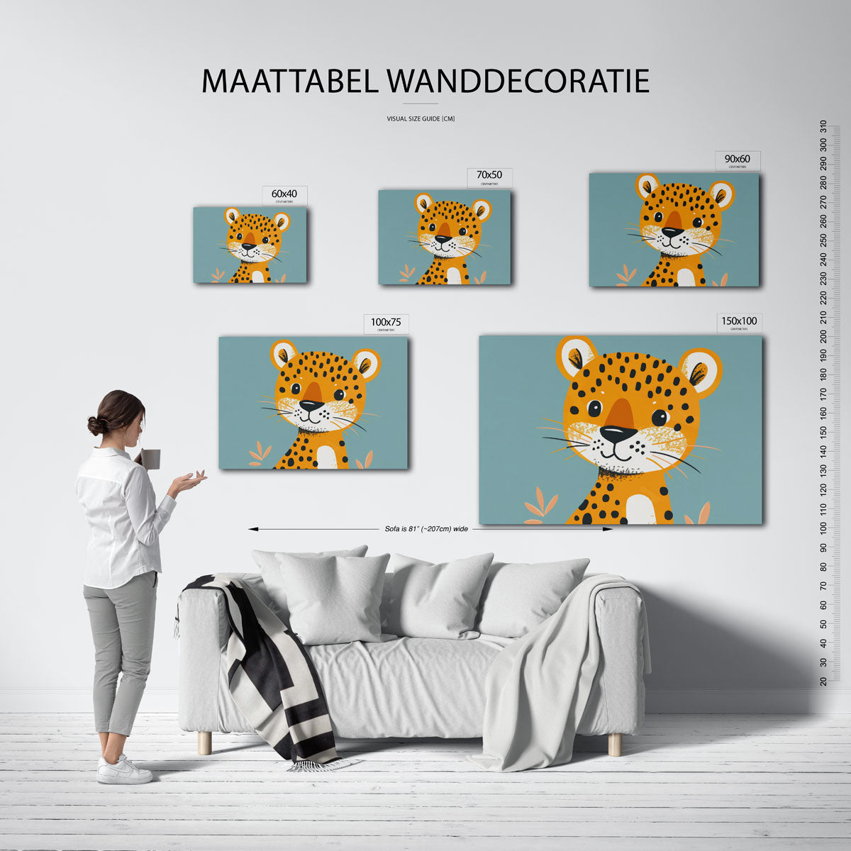 Vrolijke luipaard illustratie – Illustratie – moderne liggende wanddecoratie