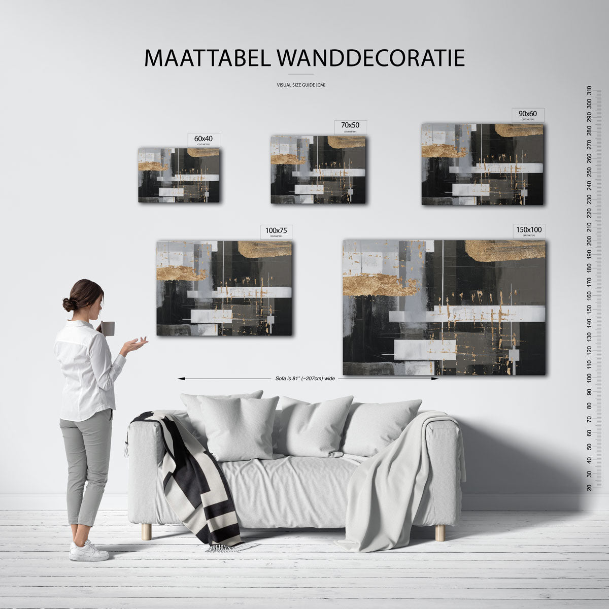 Gelaagde compositie – moderne liggende wandkunst