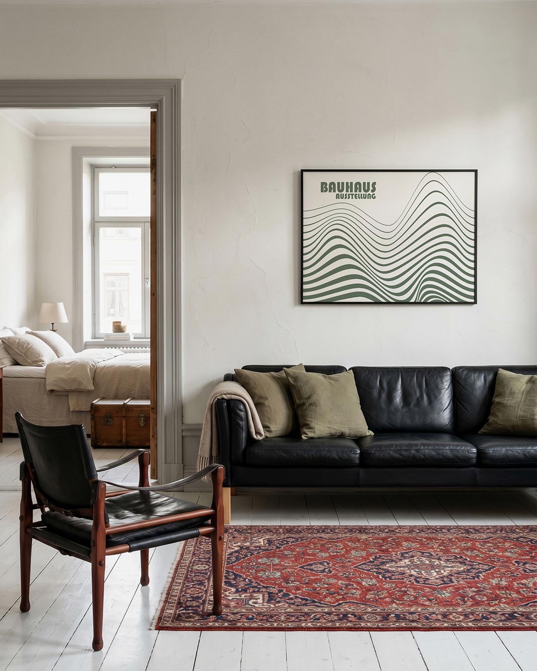 Golvend lijnenspel – geometrische Bauhaus poster in liggend formaat