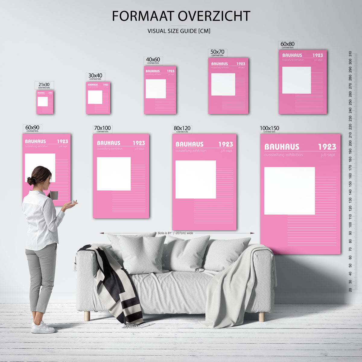 Roze lijnenspel – geometrische poster in Bauhaus-stijl van WallArtistic