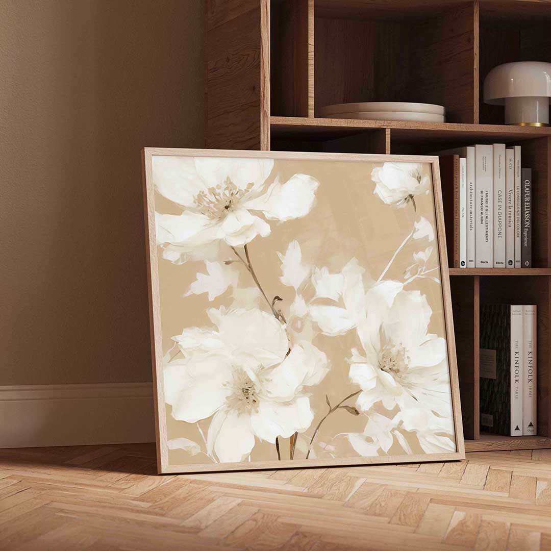 Witte bloemen – vintage wandkunst als vierkante poster