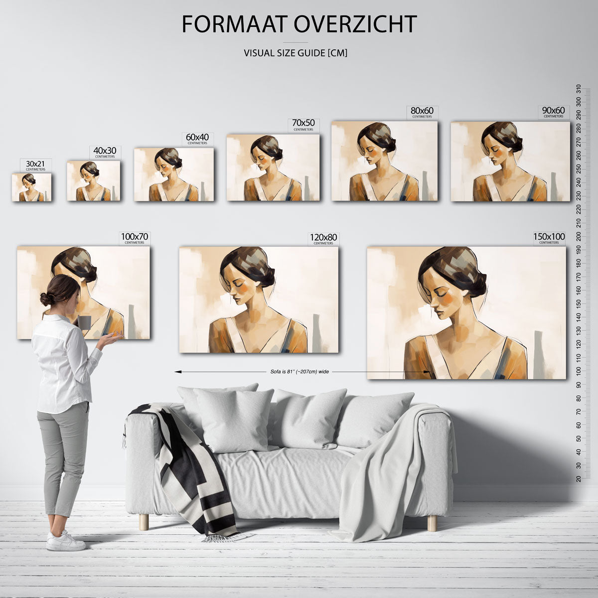 Vrouwelijk silhouet – liggende muurposter met vrouwelijk portret